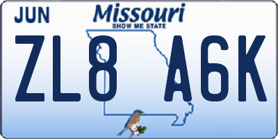 MO license plate ZL8A6K