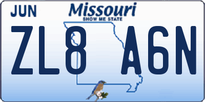 MO license plate ZL8A6N