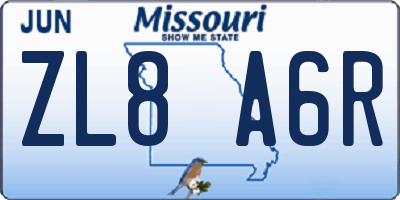MO license plate ZL8A6R