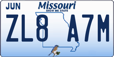 MO license plate ZL8A7M