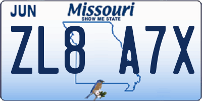 MO license plate ZL8A7X