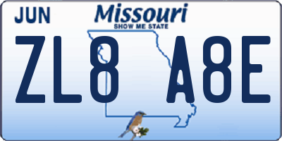 MO license plate ZL8A8E