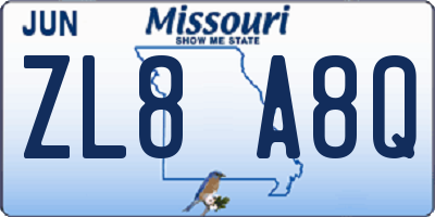 MO license plate ZL8A8Q