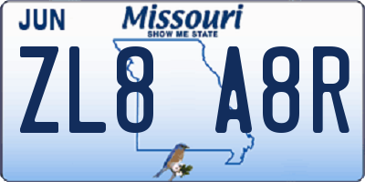 MO license plate ZL8A8R