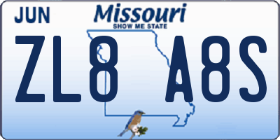 MO license plate ZL8A8S