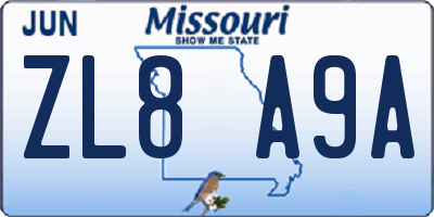 MO license plate ZL8A9A