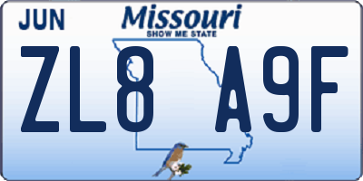 MO license plate ZL8A9F