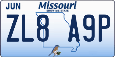 MO license plate ZL8A9P