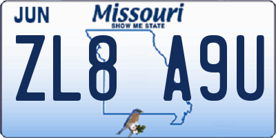 MO license plate ZL8A9U