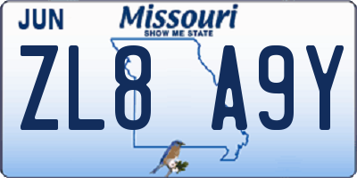 MO license plate ZL8A9Y