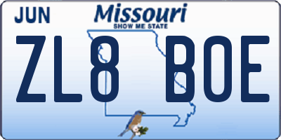 MO license plate ZL8B0E