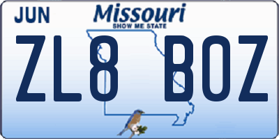 MO license plate ZL8B0Z