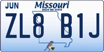 MO license plate ZL8B1J