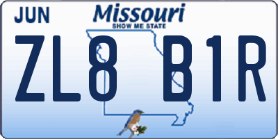 MO license plate ZL8B1R