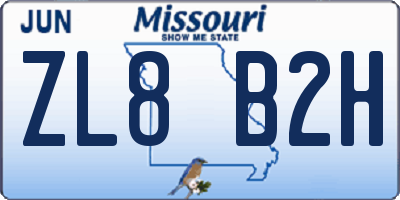 MO license plate ZL8B2H