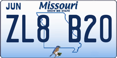 MO license plate ZL8B2O