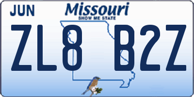 MO license plate ZL8B2Z