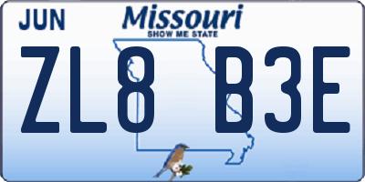 MO license plate ZL8B3E