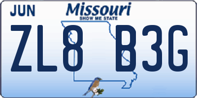 MO license plate ZL8B3G