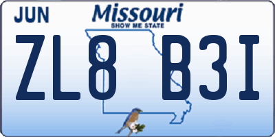 MO license plate ZL8B3I