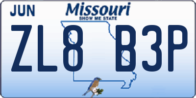 MO license plate ZL8B3P