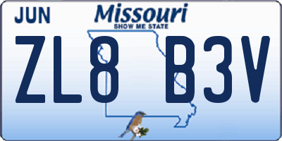 MO license plate ZL8B3V
