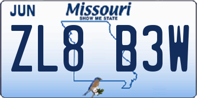 MO license plate ZL8B3W