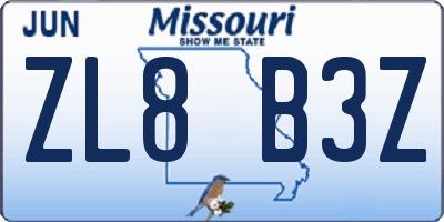MO license plate ZL8B3Z