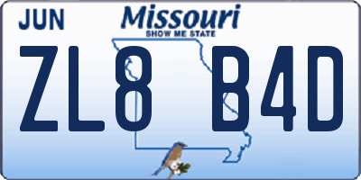 MO license plate ZL8B4D