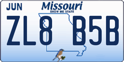 MO license plate ZL8B5B