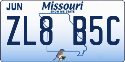 MO license plate ZL8B5C