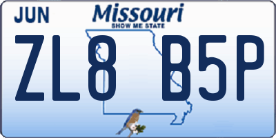 MO license plate ZL8B5P