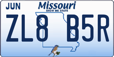 MO license plate ZL8B5R
