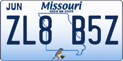 MO license plate ZL8B5Z