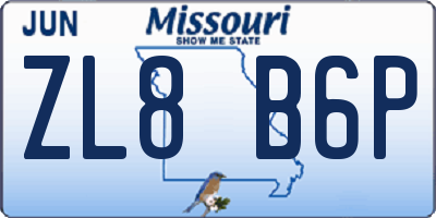 MO license plate ZL8B6P
