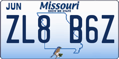 MO license plate ZL8B6Z