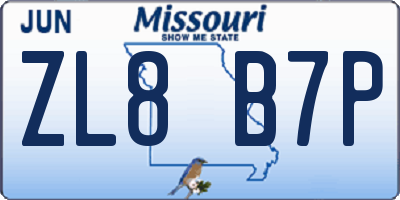 MO license plate ZL8B7P