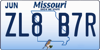 MO license plate ZL8B7R