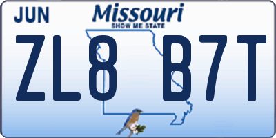 MO license plate ZL8B7T