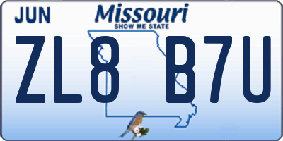 MO license plate ZL8B7U
