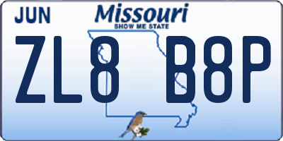 MO license plate ZL8B8P