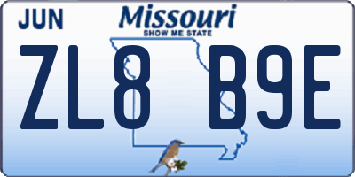 MO license plate ZL8B9E