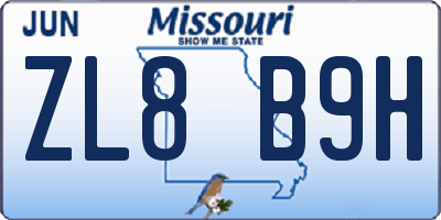 MO license plate ZL8B9H