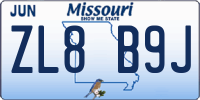 MO license plate ZL8B9J