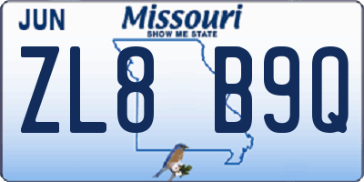 MO license plate ZL8B9Q