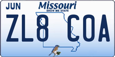 MO license plate ZL8C0A