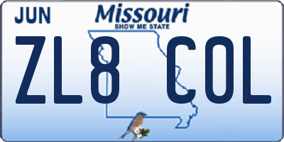 MO license plate ZL8C0L