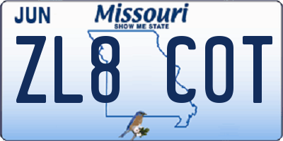 MO license plate ZL8C0T