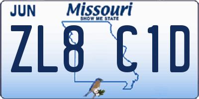 MO license plate ZL8C1D