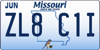 MO license plate ZL8C1I